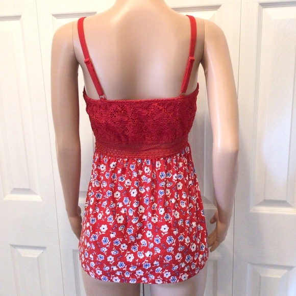 No Boundaries Juniors Red Floral Sleeveless Lace V-Neck Cami Tank Top Size Large - Picture 5 of 9